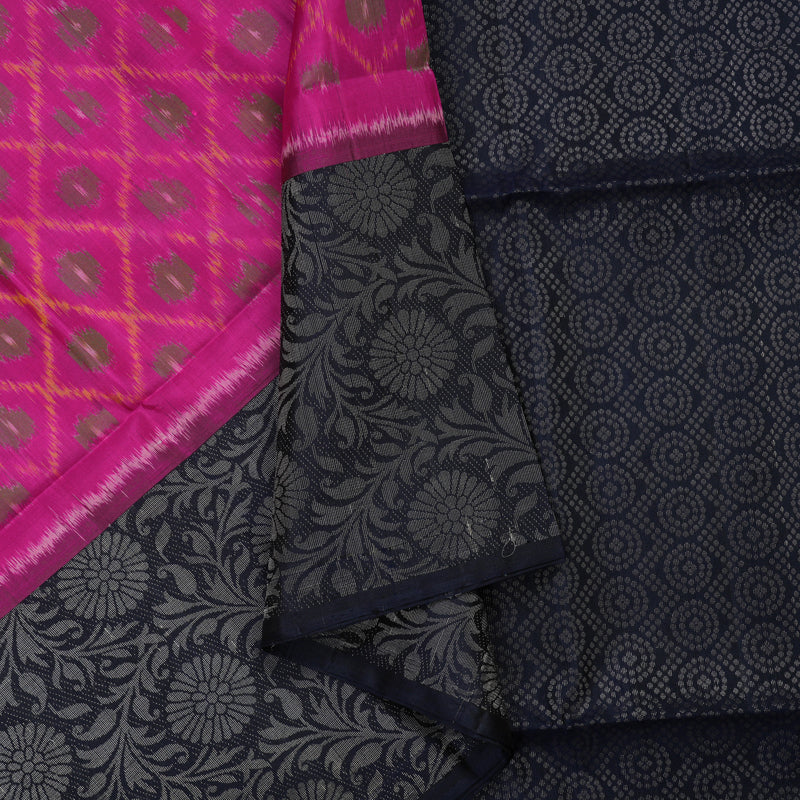 Hayagrivas Magenta Pure Ikkat Soft Silk Saree KBE674G9-1