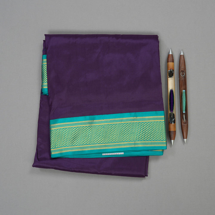 Hayagrivas Handloom Kanjivaram Nine yards silk saree in Dark blue with sky blue KBE68D1-23