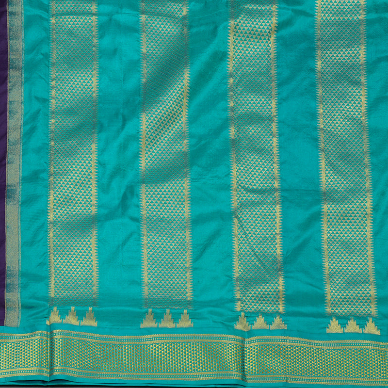 Hayagrivas Handloom Kanjivaram Nine yards silk saree in Dark blue with sky blue KBE68D1-23
