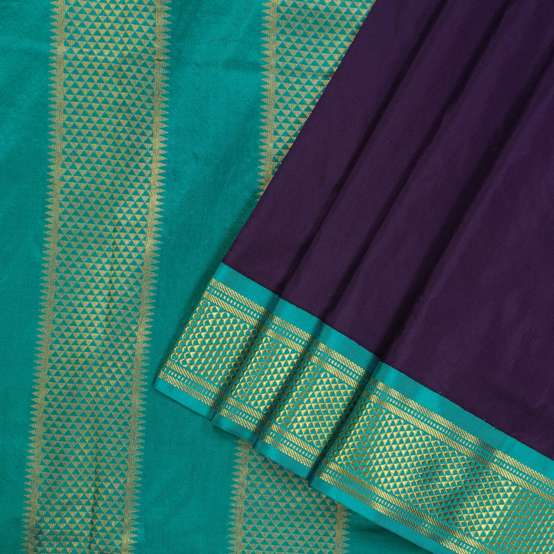 Hayagrivas Handloom Kanjivaram Nine yards silk saree in Dark blue with sky blue KBE68D1-23