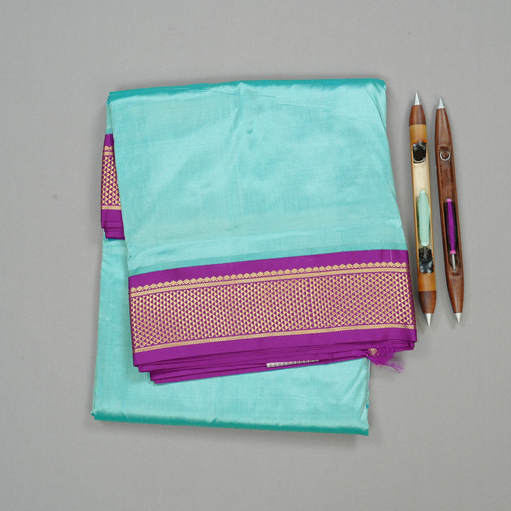 Hayagrivas Handloom Ten Yards Silk Saree in Tranquil Sky Blue KBE68D1-24