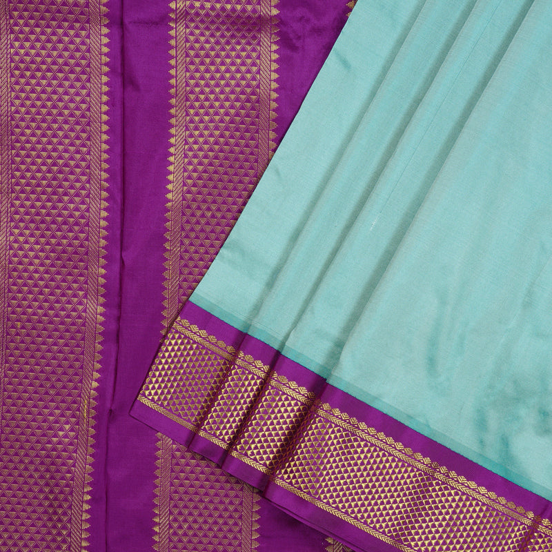 Hayagrivas Handloom Ten Yards Silk Saree in Tranquil Sky Blue KBE68D1-24