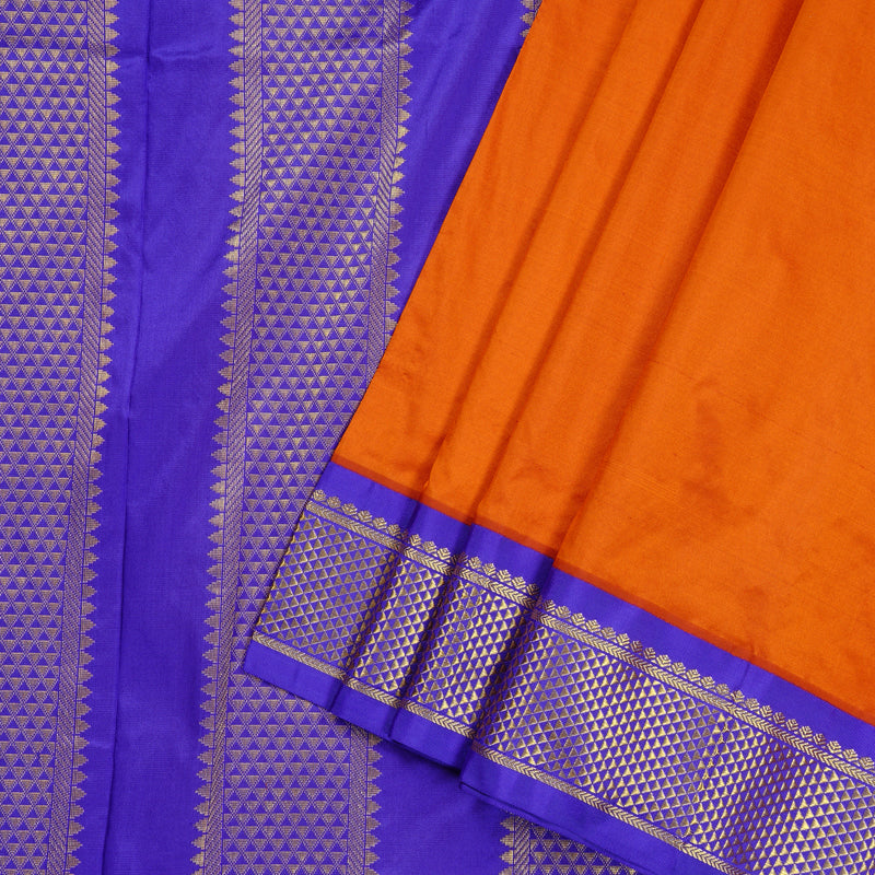 Hayagrivas Handloom Ten Yards Silk Saree in Regal Rust Orange KBE68D1-28
