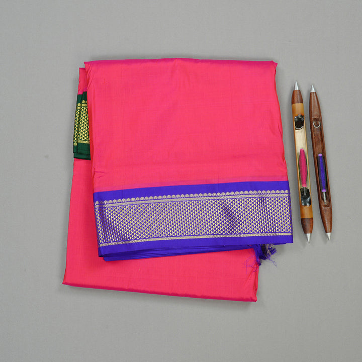 Hayagrivas Reddish Pink Handloom Kanjivaram Ten yards Silk Saree with Ganga Jamuna (Green And Purplish Blue) Border KBE68D1-31