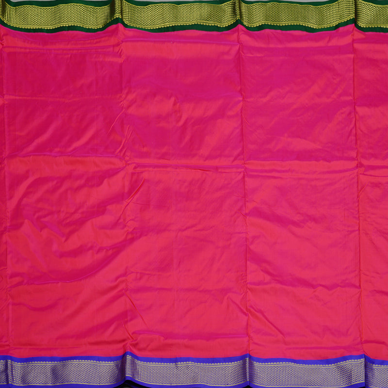 Hayagrivas Reddish Pink Handloom Kanjivaram Ten yards Silk Saree with Ganga Jamuna (Green And Purplish Blue) Border KBE68D1-31