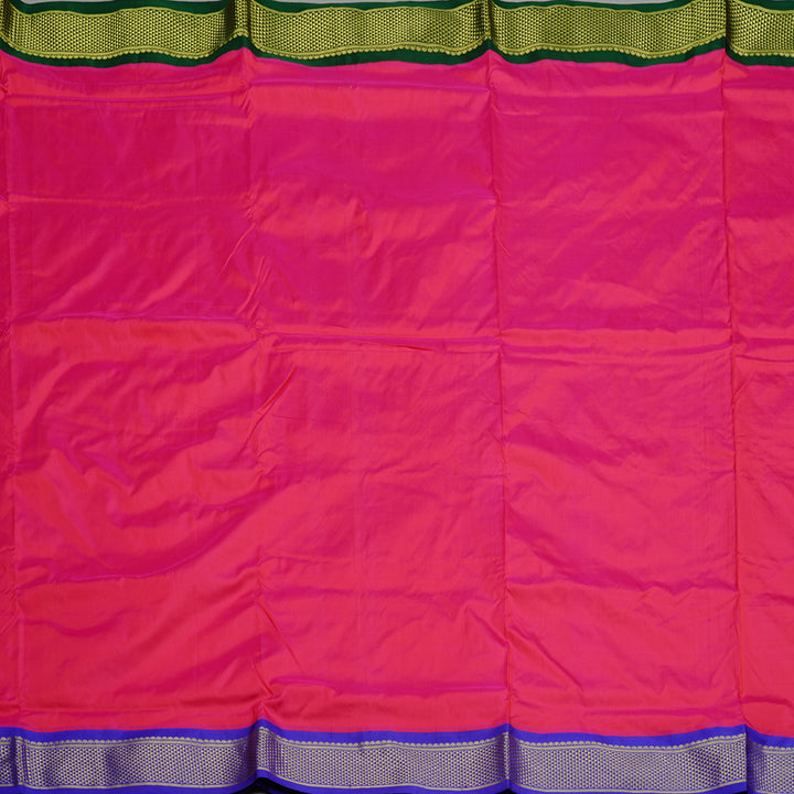 Hayagrivas Reddish Pink Handloom Kanjivaram Ten yards Silk Saree with Ganga Jamuna (Green And Purplish Blue) Border KBE68D1-31