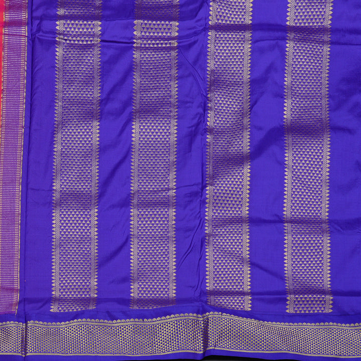 Hayagrivas Reddish Pink Handloom Kanjivaram Ten yards Silk Saree with Ganga Jamuna (Green And Purplish Blue) Border KBE68D1-31