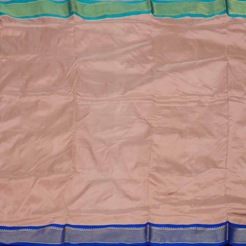 Hayagrivas Handloom Onion Pink Ten Yards Kanjivaram Silk Saree with Ganga Jamuna (Blue & Green) Border KBE68D1-36