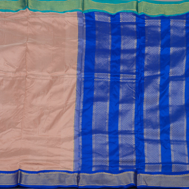 Hayagrivas Handloom Onion Pink Ten Yards Kanjivaram Silk Saree with Ganga Jamuna (Blue & Green) Border KBE68D1-36