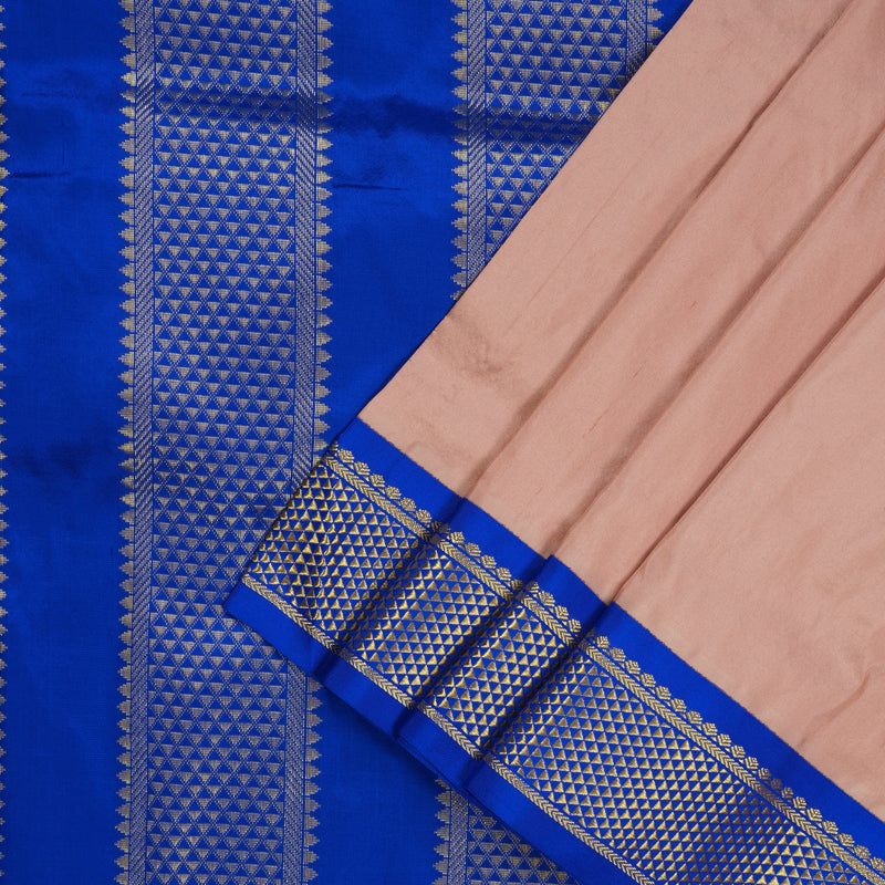 Hayagrivas Handloom Onion Pink Ten Yards Kanjivaram Silk Saree with Ganga Jamuna (Blue & Green) Border KBE68D1-36