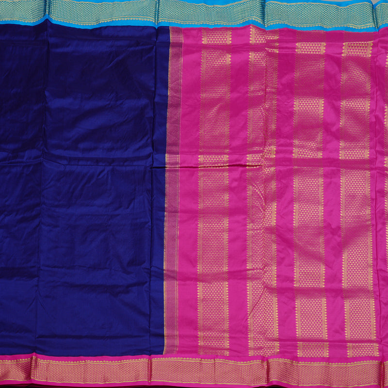 Hayagrivas Handloom Ganga Jamuna Ten Yards Silk Saree in Timeless Blue KBE68D1-42