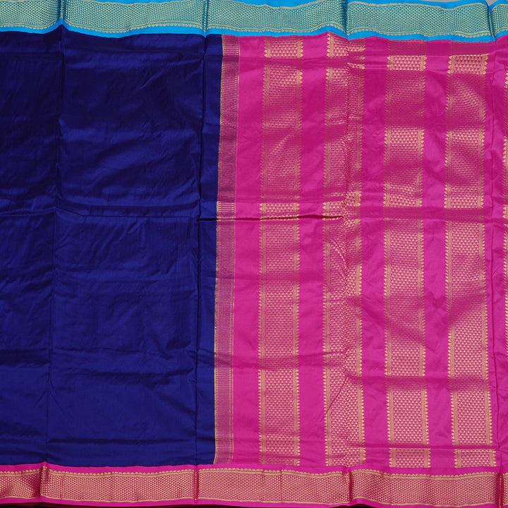 Hayagrivas Handloom Ganga Jamuna Ten Yards Silk Saree in Timeless Blue KBE68D1-42