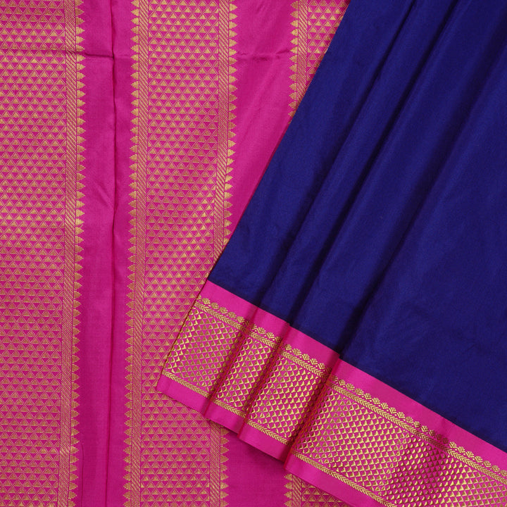 Hayagrivas Handloom Ganga Jamuna Ten Yards Silk Saree in Timeless Blue KBE68D1-42