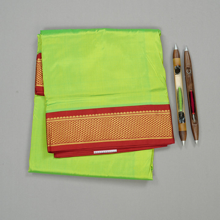Hayagrivas Handloom Ten Yards Silk Saree in Radiant Fluorescent Green KBE68D1-47
