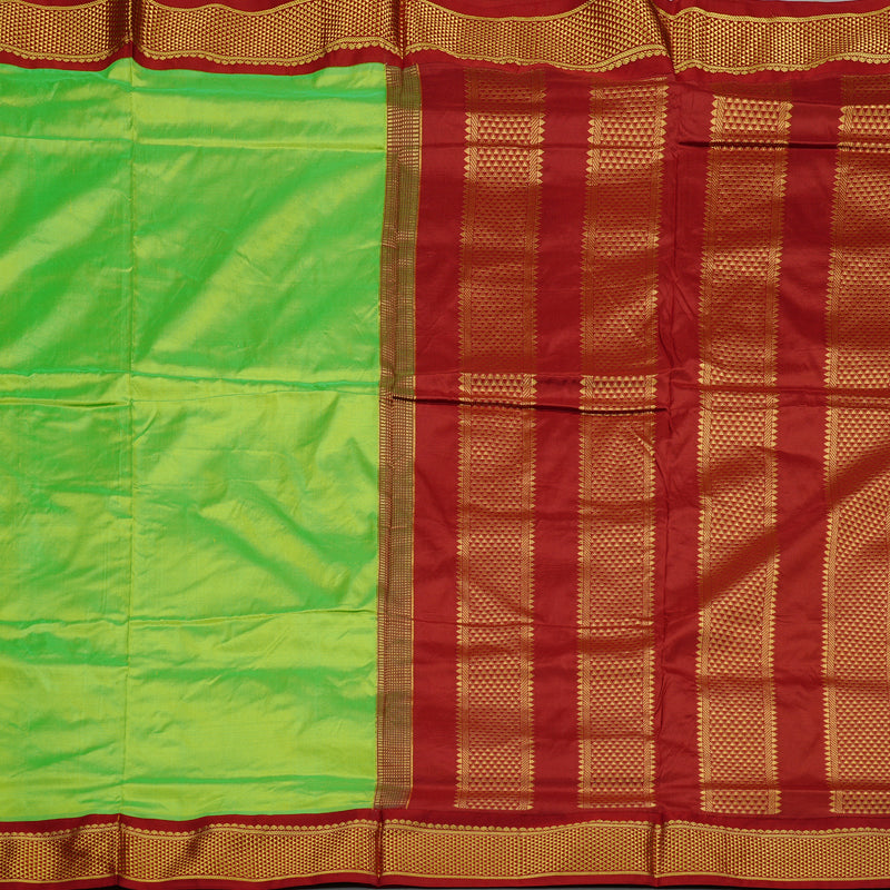 Hayagrivas Handloom Ten Yards Silk Saree in Radiant Fluorescent Green KBE68D1-47