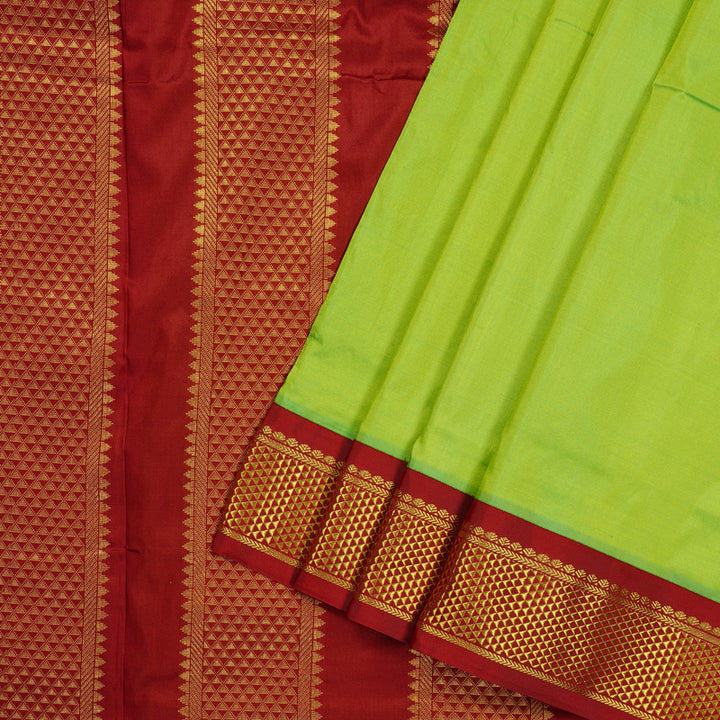 Hayagrivas Handloom Ten Yards Silk Saree in Radiant Fluorescent Green KBE68D1-47