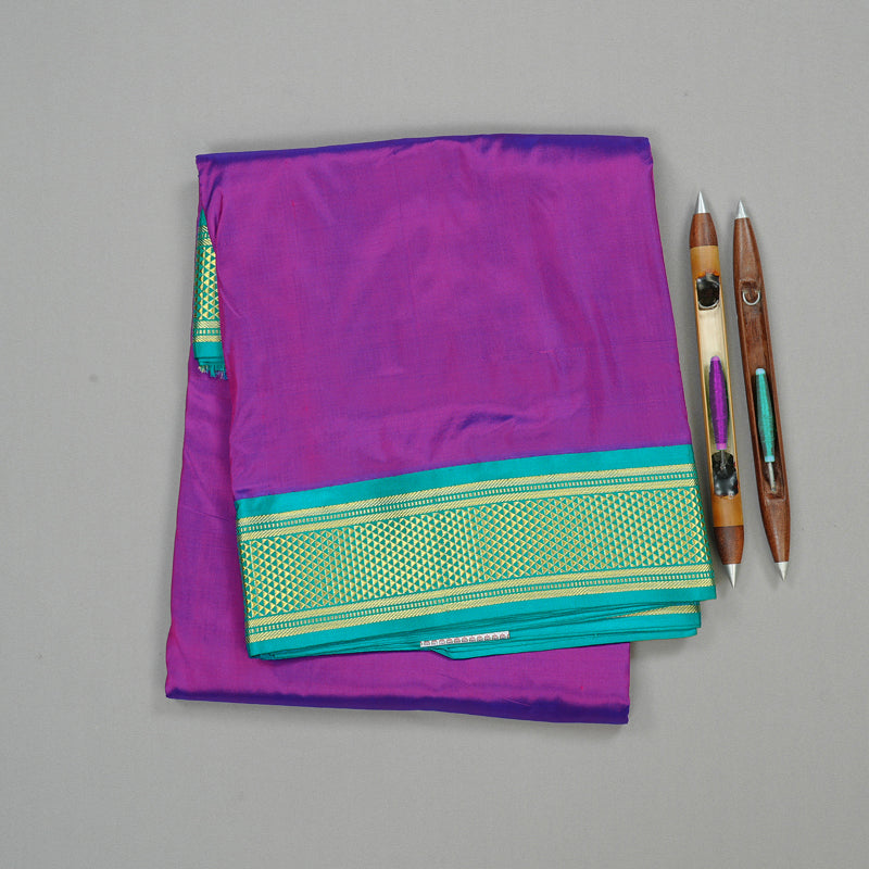 Hayagrivas Purple Handloom Kanjivaram Ten yards Silk Saree with Sea Blue Border KBE68D1-54
