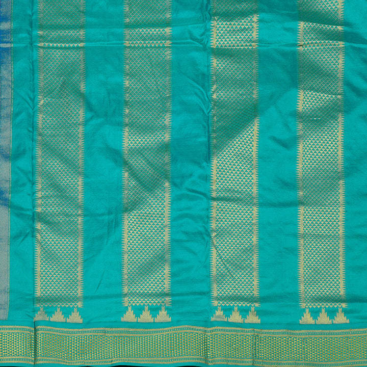 Hayagrivas Purple Handloom Kanjivaram Ten yards Silk Saree with Sea Blue Border KBE68D1-54