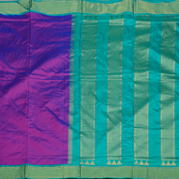 Hayagrivas Purple Handloom Kanjivaram Ten yards Silk Saree with Sea Blue Border KBE68D1-54