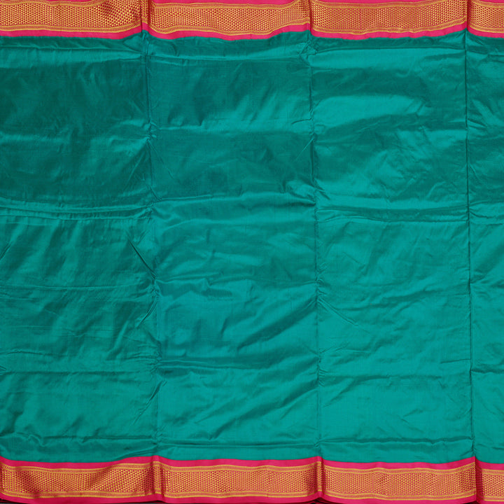 Hayagrivas Teal Blue Handloom Kanjivaram Ten yards Silk Saree with Pink Border KBE68D1-65