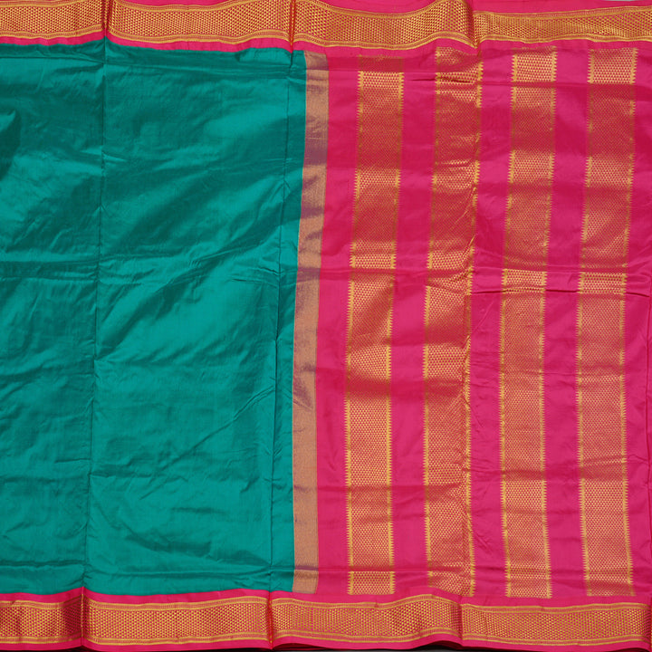 Hayagrivas Teal Blue Handloom Kanjivaram Ten yards Silk Saree with Pink Border KBE68D1-65