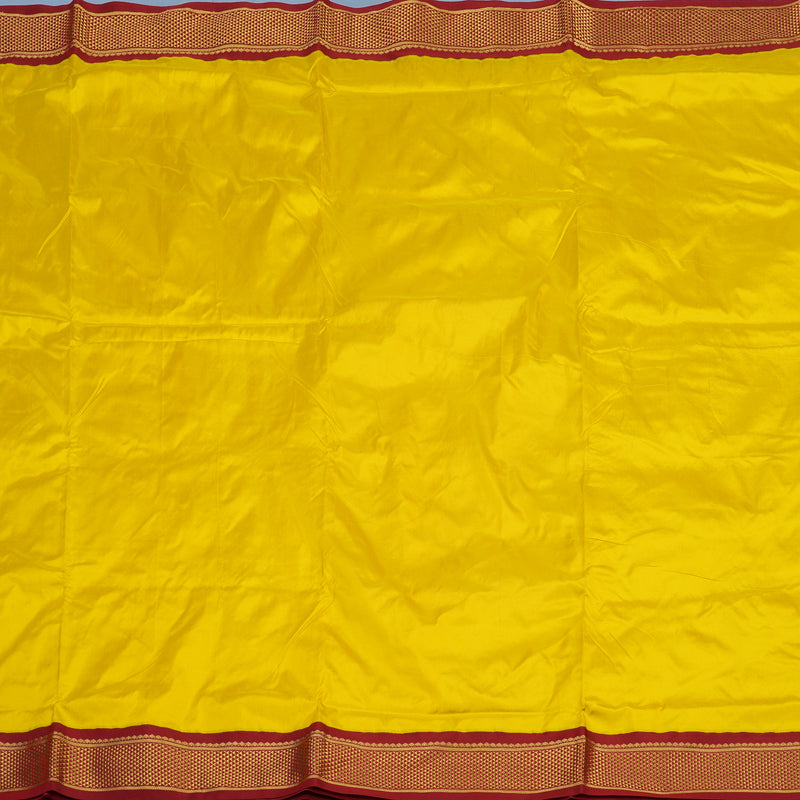Hayagrivas Handloom Lemon Yellow Ten Yards Silk Saree with Maroon Border KBE68D1-66