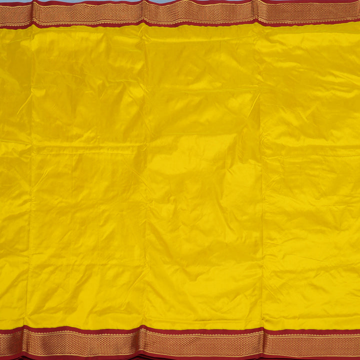Hayagrivas Handloom Lemon Yellow Ten Yards Silk Saree with Maroon Border KBE68D1-66