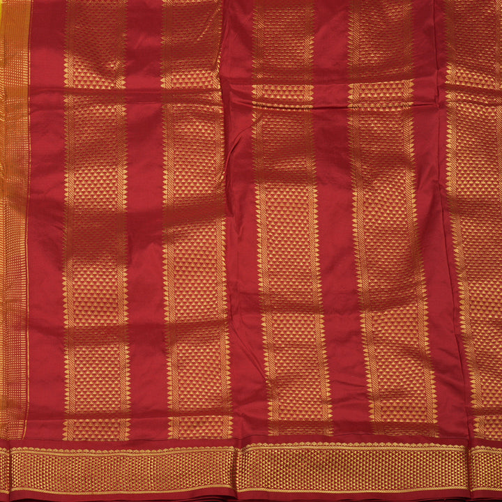 Hayagrivas Handloom Lemon Yellow Ten Yards Silk Saree with Maroon Border KBE68D1-66