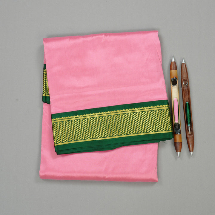Hayagrivas Baby Pink Handloom Kanjivaram Ten yards Silk Saree with Bottle Green Border KBE68D1-69