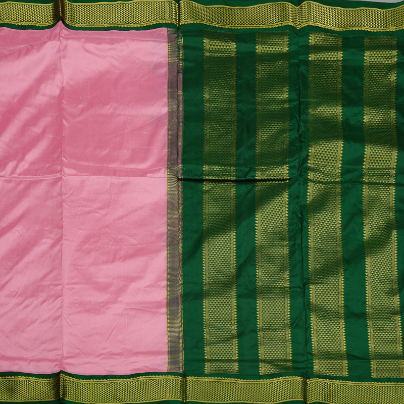 Hayagrivas Baby Pink Handloom Kanjivaram Ten yards Silk Saree with Bottle Green Border KBE68D1-69