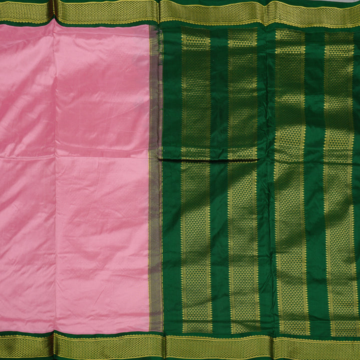 Hayagrivas Baby Pink Handloom Kanjivaram Ten yards Silk Saree with Bottle Green Border KBE68D1-69