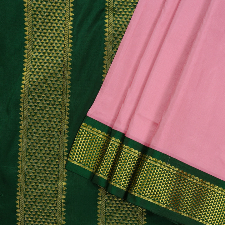 Hayagrivas Baby Pink Handloom Kanjivaram Ten yards Silk Saree with Bottle Green Border KBE68D1-69