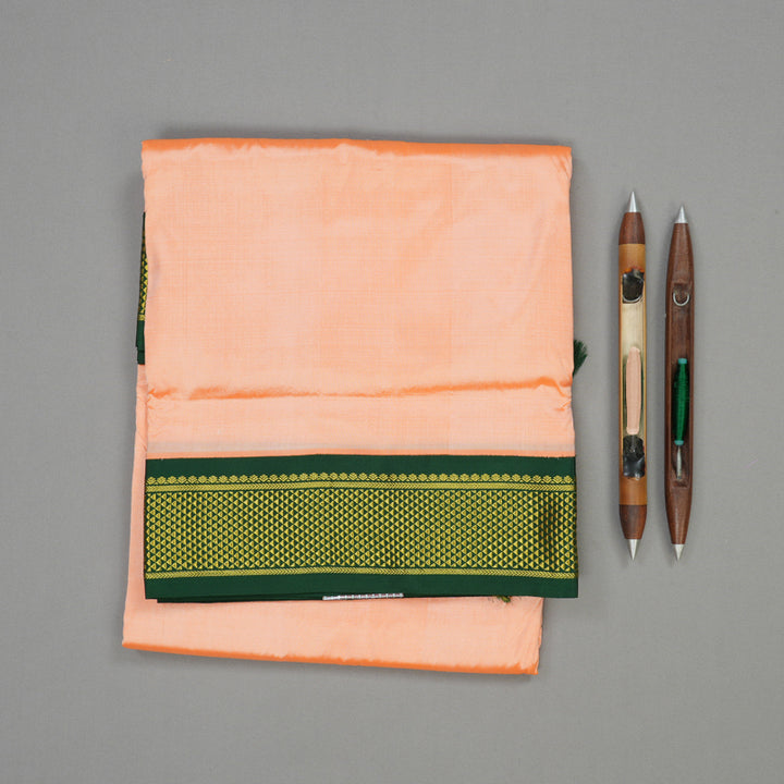 Hayagrivas Handloom Mild Peach Orange Ten Yards Kanjivaram Silk Saree with Bottle Green Border KBE68D1-72
