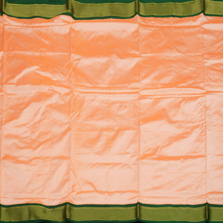 Hayagrivas Handloom Mild Peach Orange Ten Yards Kanjivaram Silk Saree with Bottle Green Border KBE68D1-72