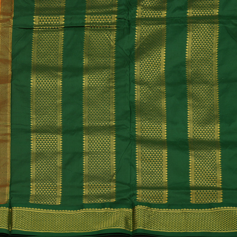 Hayagrivas Handloom Mild Peach Orange Ten Yards Kanjivaram Silk Saree with Bottle Green Border KBE68D1-72
