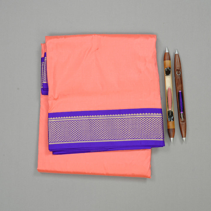 Hayagrivas Peach Pink Handloom Kanjivaram Ten yards Silk Saree with Purplish Blue Border KBE68D1-85