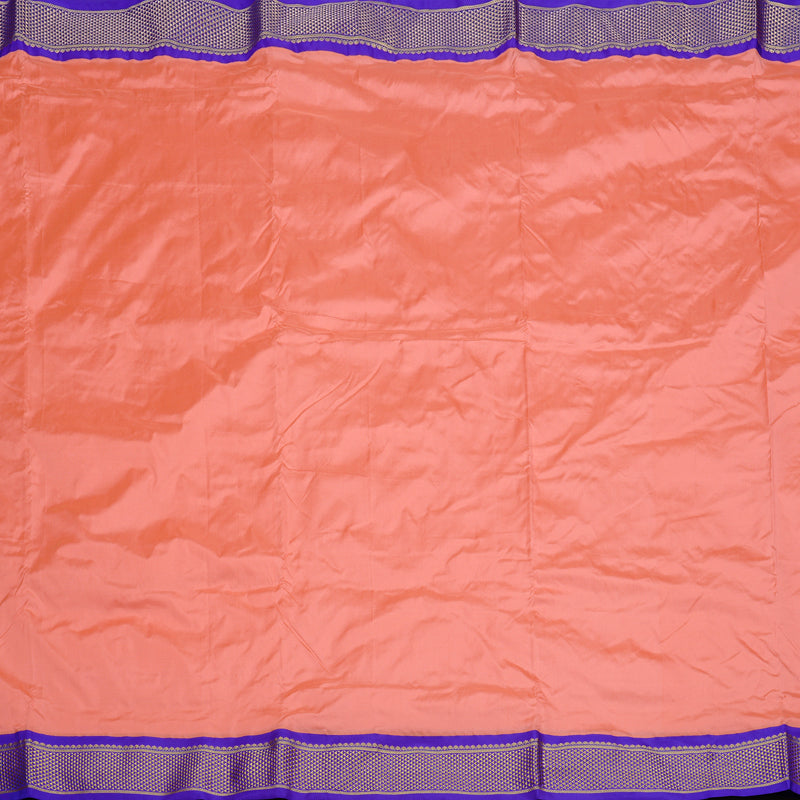 Hayagrivas Peach Pink Handloom Kanjivaram Ten yards Silk Saree with Purplish Blue Border KBE68D1-85