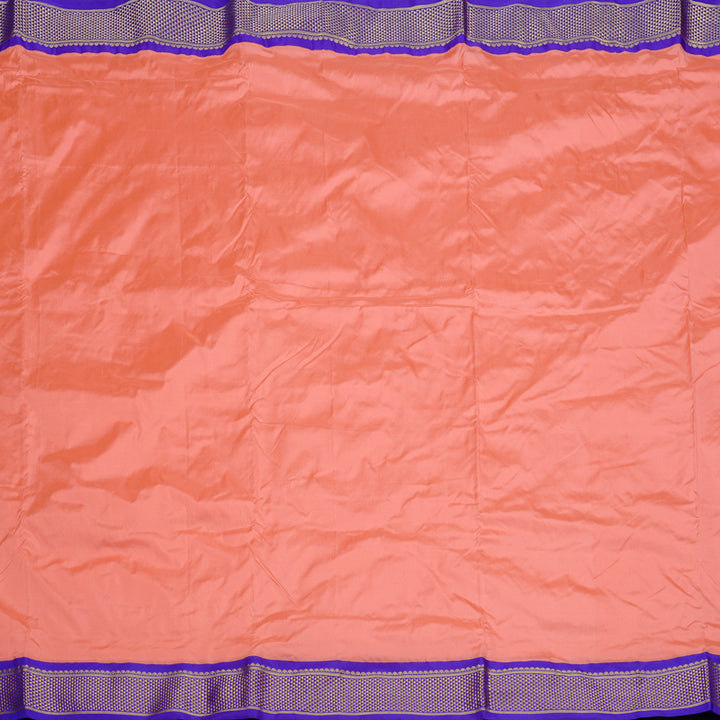 Hayagrivas Peach Pink Handloom Kanjivaram Ten yards Silk Saree with Purplish Blue Border KBE68D1-85