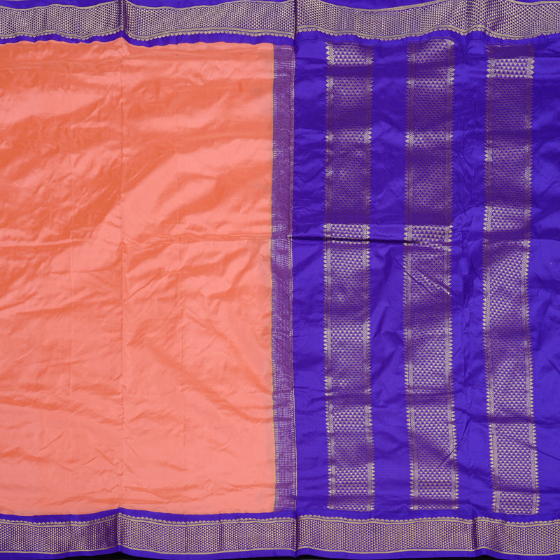 Hayagrivas Peach Pink Handloom Kanjivaram Ten yards Silk Saree with Purplish Blue Border KBE68D1-85