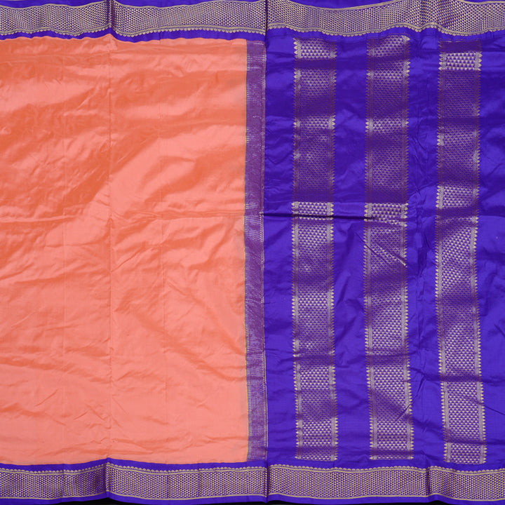 Hayagrivas Peach Pink Handloom Kanjivaram Ten yards Silk Saree with Purplish Blue Border KBE68D1-85