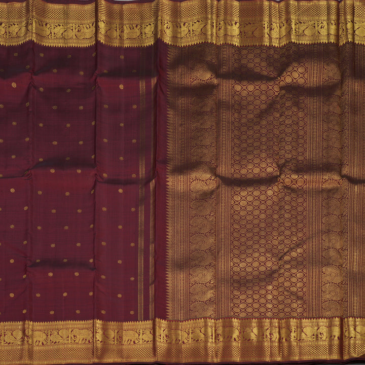 Hayagrivas Handloom Pure Kanjivaram Silk Saree in Vibrant Wine Maroon KBE697G1-1