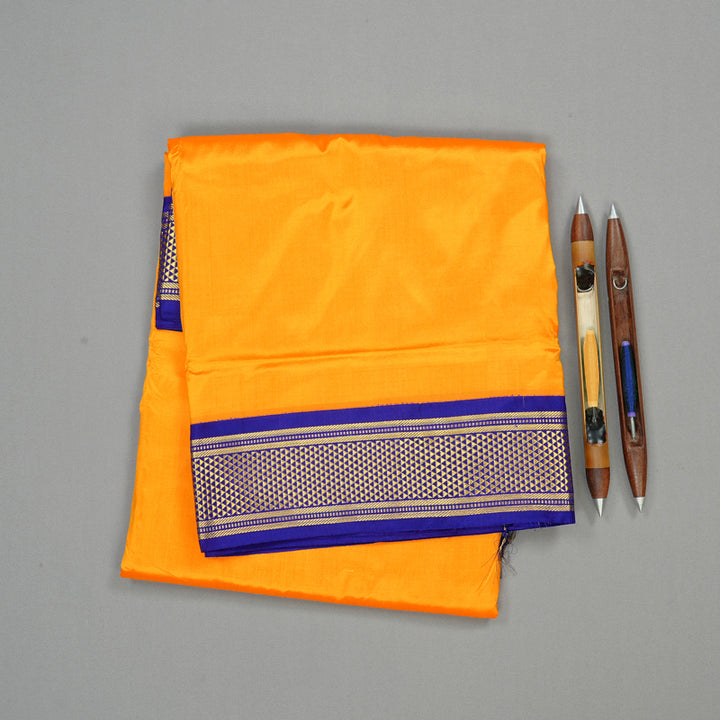 Hayagrivas Mango Yellow Handloom Kanjivaram Ten yards Silk Saree with Blue Border KBE69D1-1