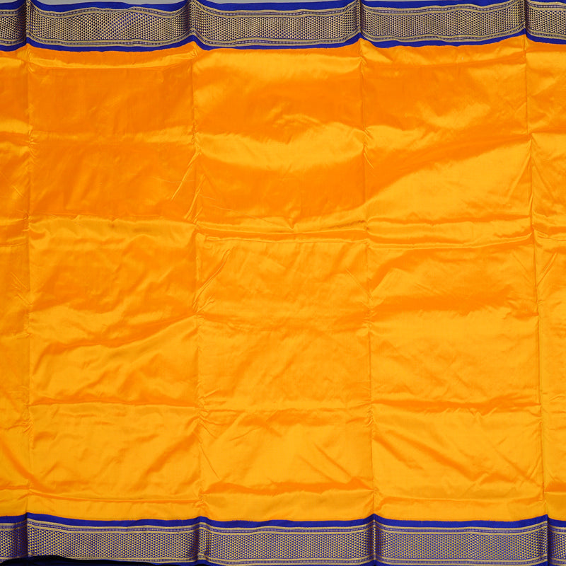 Hayagrivas Mango Yellow Handloom Kanjivaram Ten yards Silk Saree with Blue Border KBE69D1-1