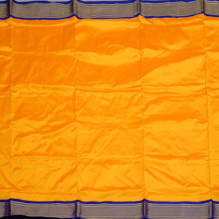 Hayagrivas Mango Yellow Handloom Kanjivaram Ten yards Silk Saree with Blue Border KBE69D1-1
