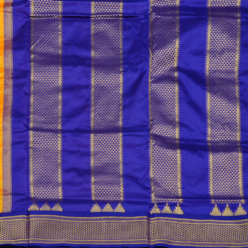 Hayagrivas Mango Yellow Handloom Kanjivaram Ten yards Silk Saree with Blue Border KBE69D1-1