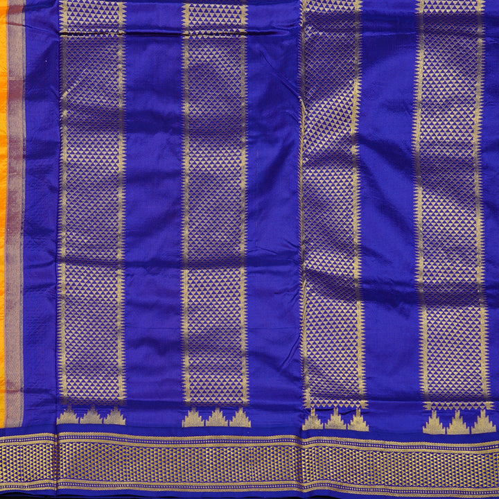 Hayagrivas Mango Yellow Handloom Kanjivaram Ten yards Silk Saree with Blue Border KBE69D1-1