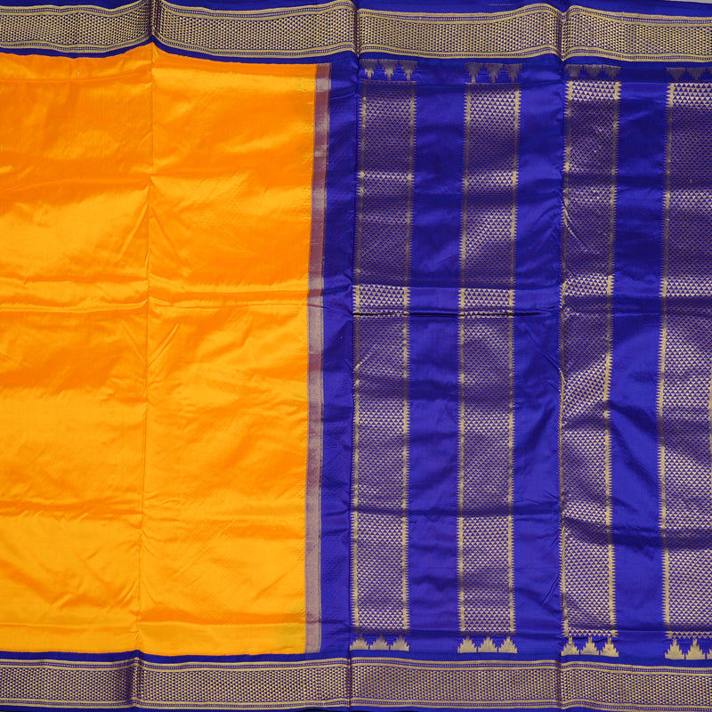 Hayagrivas Mango Yellow Handloom Kanjivaram Ten yards Silk Saree with Blue Border KBE69D1-1