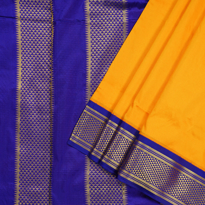 Hayagrivas Mango Yellow Handloom Kanjivaram Ten yards Silk Saree with Blue Border KBE69D1-1