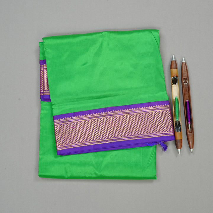Hayagrivas Light Green Handloom Kanjivaram Ten yards Silk Saree with Purple Border KBE69D1-15