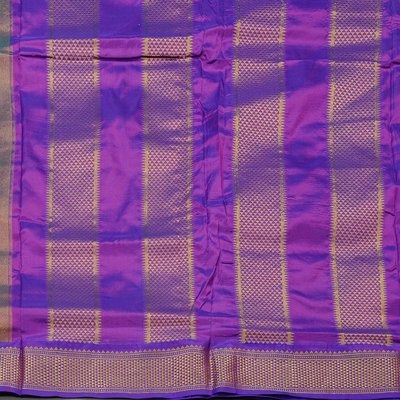 Hayagrivas Light Green Handloom Kanjivaram Ten yards Silk Saree with Purple Border KBE69D1-15